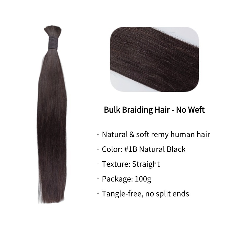 Straight Bulk Human Hair - #1B Black Braiding Hair