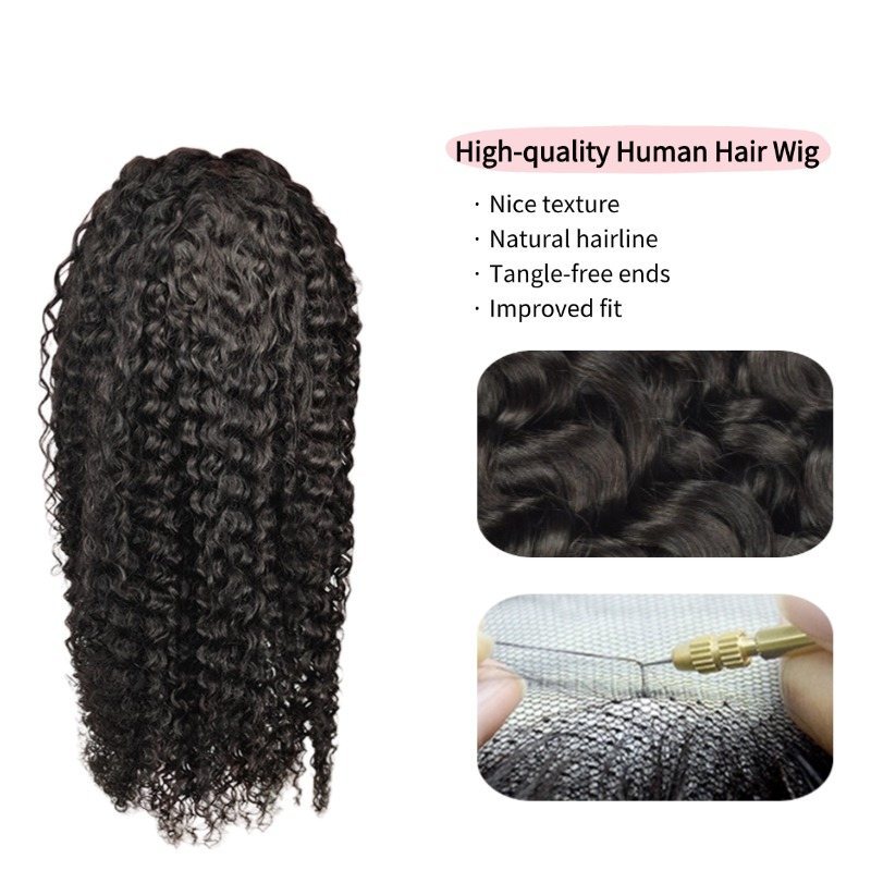 13x4 HD Lace Front Wig - #1B Deep Curly Human Hair Wig