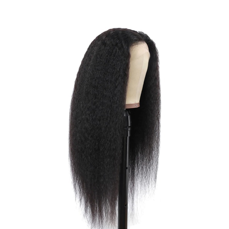13x4 HD Lace Front Wig - #1B Kinky Straight Human Hair Wig