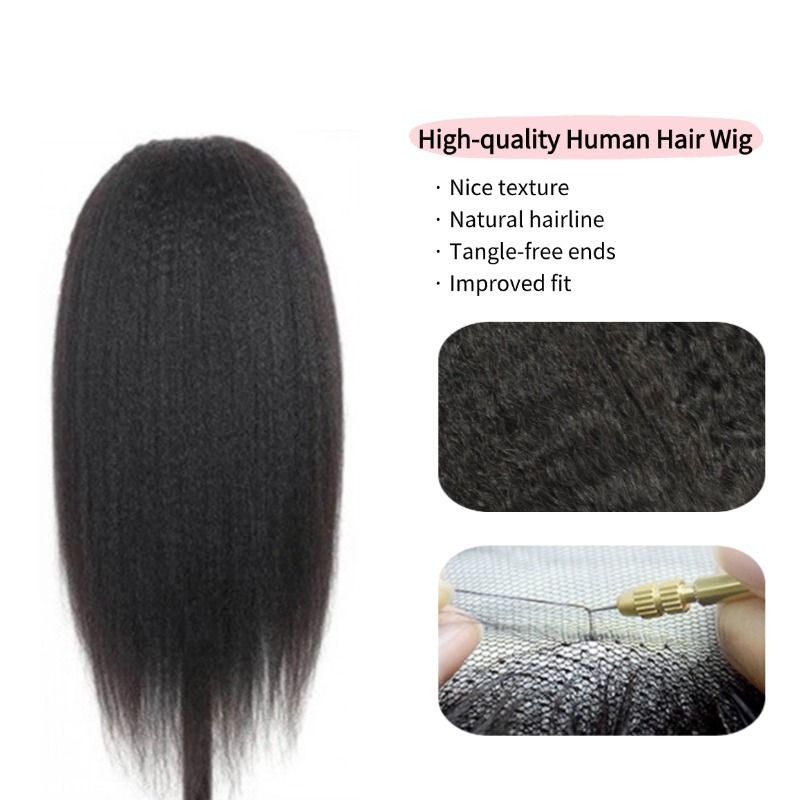 13x4 HD Lace Front Wig - #1B Kinky Straight Human Hair Wig