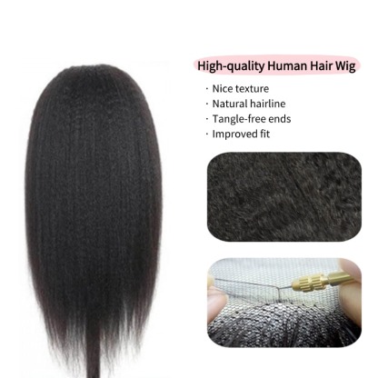 13x4 HD Lace Front Wig - #1B Kinky Straight Human Hair Wig