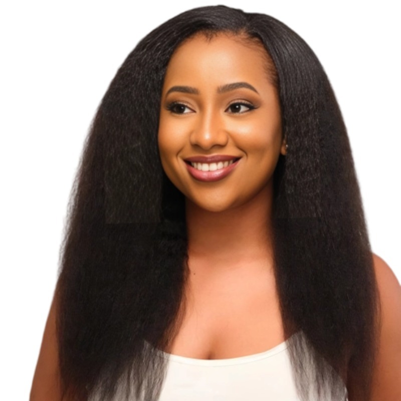 13x4 HD Lace Front Wig - #1B Kinky Straight Human Hair Wig