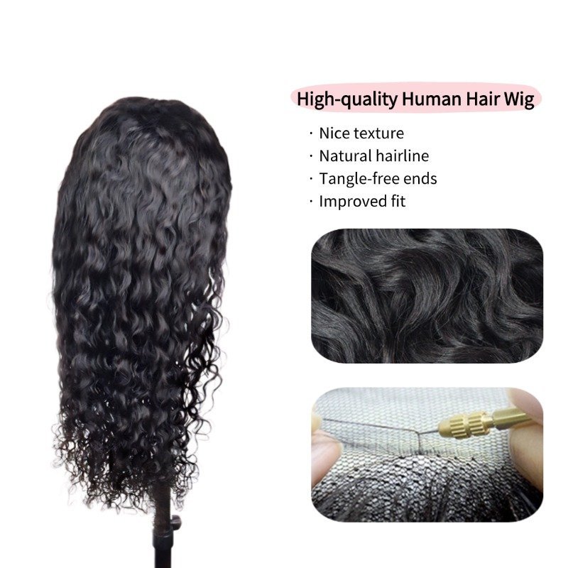 13x4 HD Lace Front Wig - #1B Water Wave Human Hair Wig