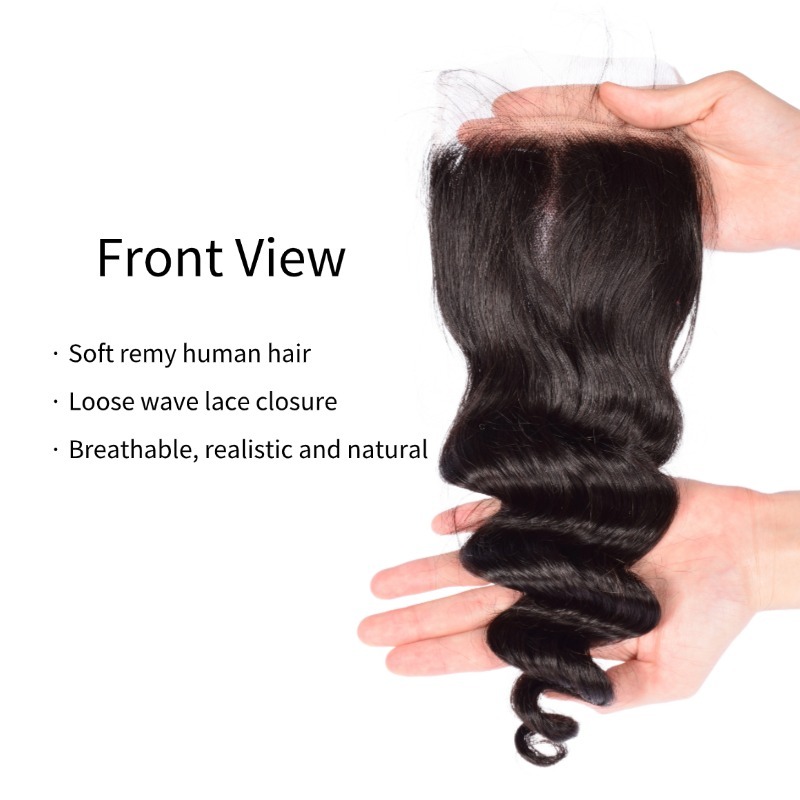 Lace Closure - #1B Loose Wave Human Hair(4x4 5x5 6x6)