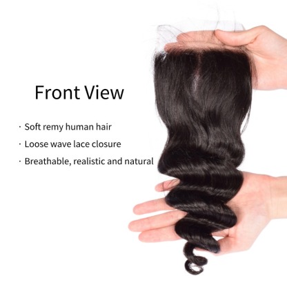 Lace Closure - #1B Loose Wave Human Hair(4x4 5x5 6x6)