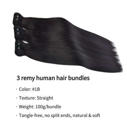 3 Human Hair Bundles With Closure - #1B Straight