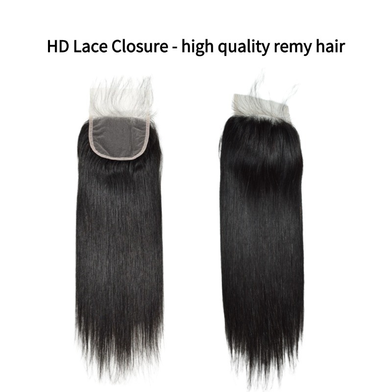 3 Human Hair Bundles With Closure - #1B Straight
