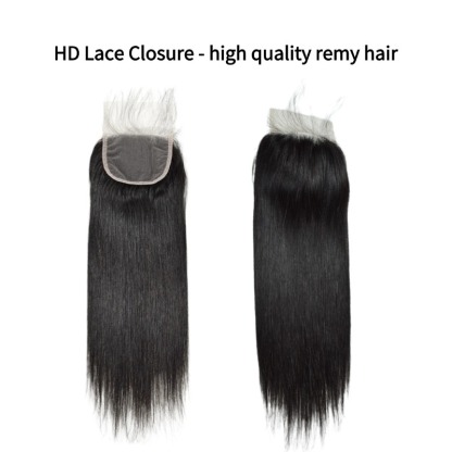 3 Human Hair Bundles With Closure - #1B Straight