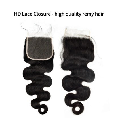3 Human Hair Bundles With Closure - #1B Body Wave