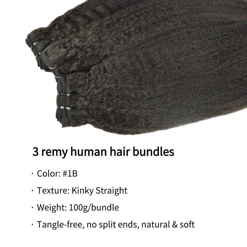 3 Human Hair Bundles With Closure - #1B Kinky Straight