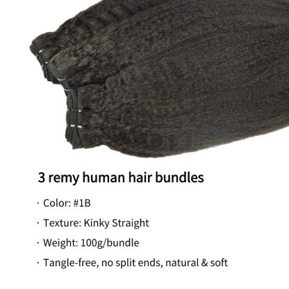 3 Human Hair Bundles With Closure - #1B Kinky Straight