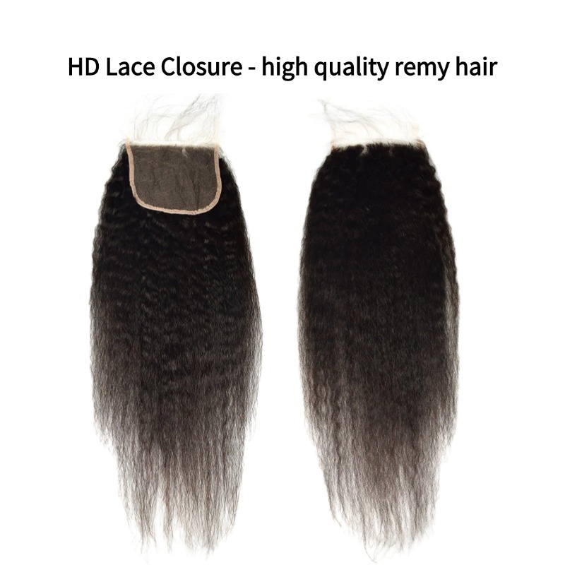 3 Human Hair Bundles With Closure - #1B Kinky Straight