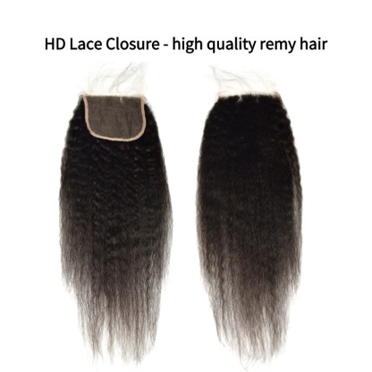 3 Human Hair Bundles With Closure - #1B Kinky Straight