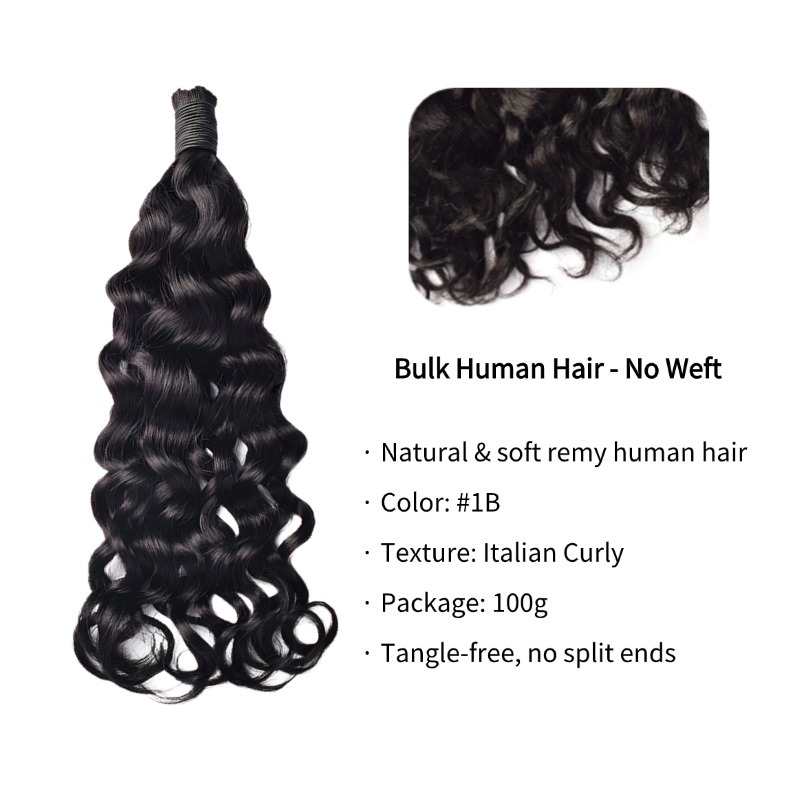 Italian Curly Bulk Human Hair - #1B Black Hair Extensions