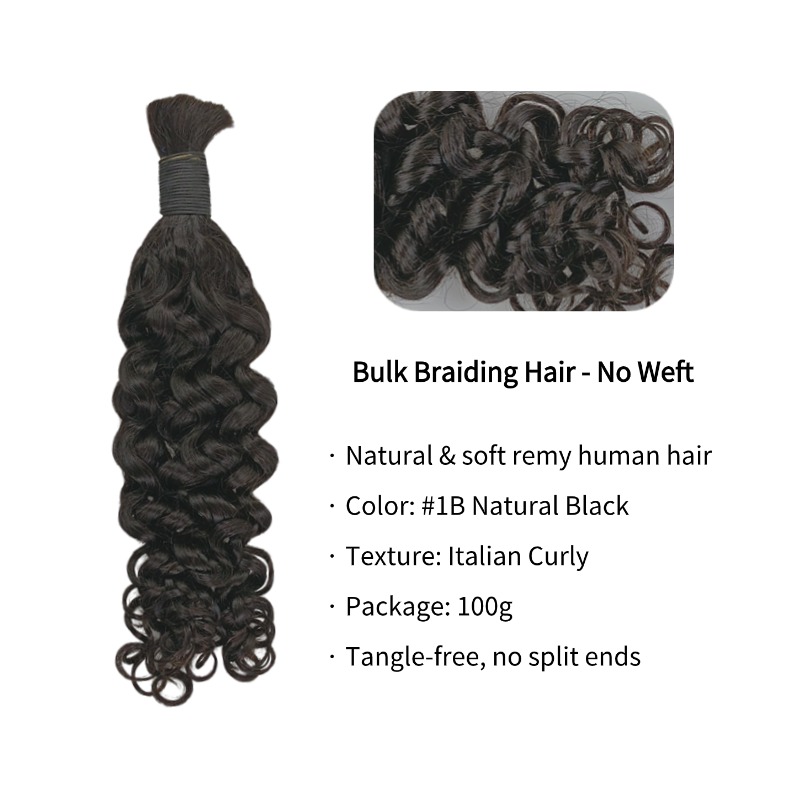 Italian Curly Bulk Human Hair - #1B Black Braiding Hair