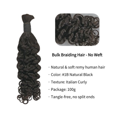 Italian Curly Bulk Human Hair - #1B Black Braiding Hair