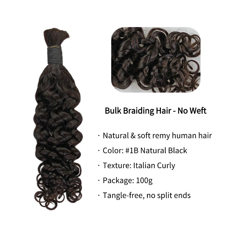 Italian Curly Bulk Human Hair - #1B Black Braiding Hair