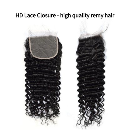 3 Human Hair Bundles With Closure - #1B Deep Wave