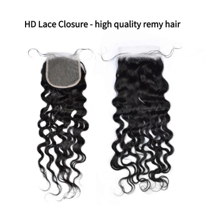 3 Human Hair Bundles With Closure - #1B Water Wave
