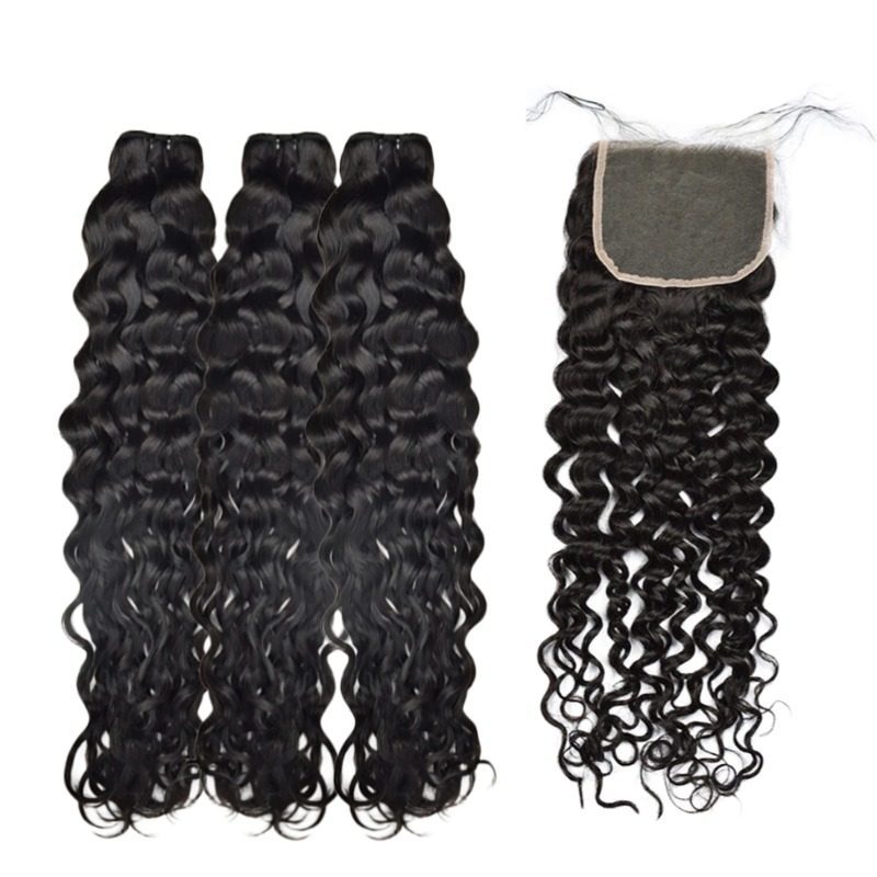 3 Human Hair Bundles With Closure - #1B Italian Curly
