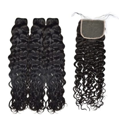 3 Human Hair Bundles With Closure - #1B Italian Curly