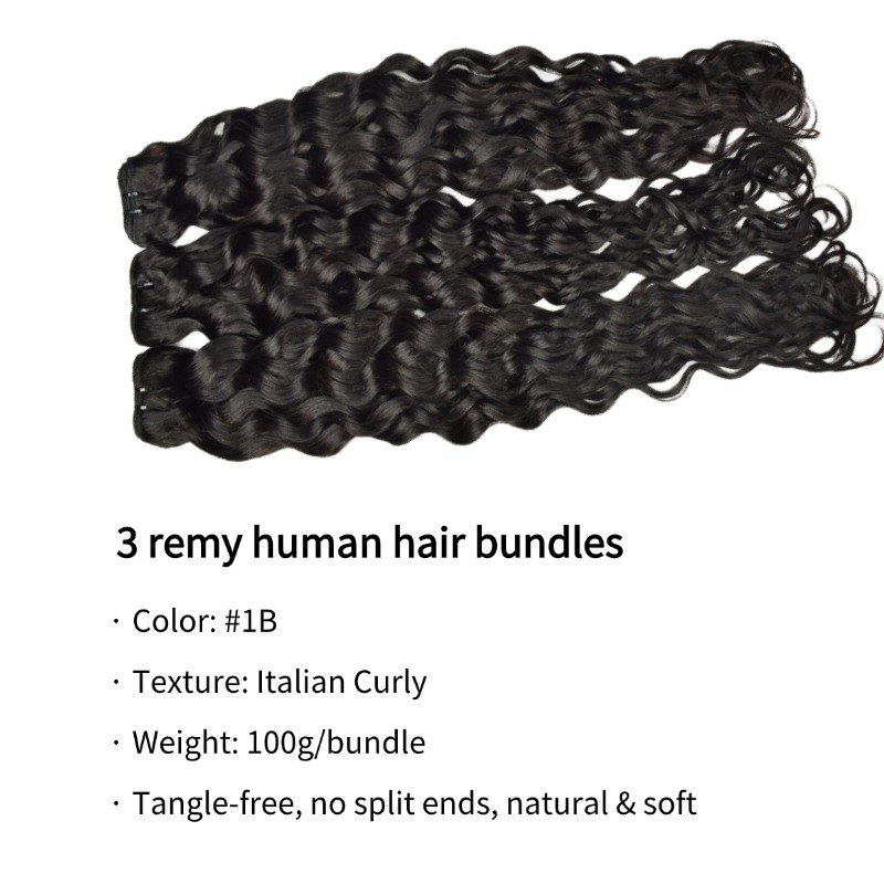 3 Human Hair Bundles With Closure - #1B Italian Curly
