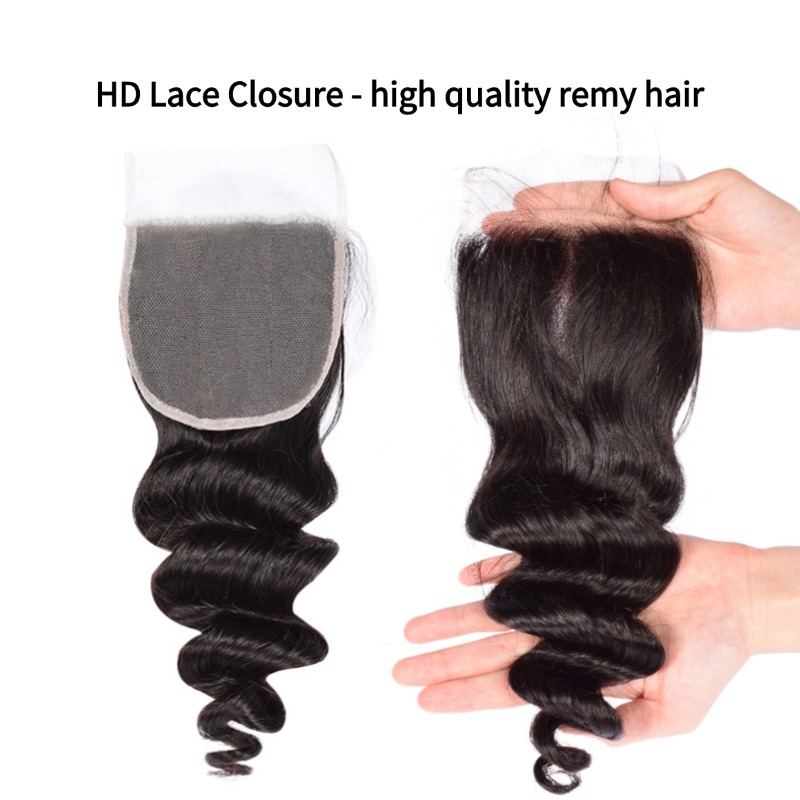 3 Human Hair Bundles With Closure - #1B Loose Wave