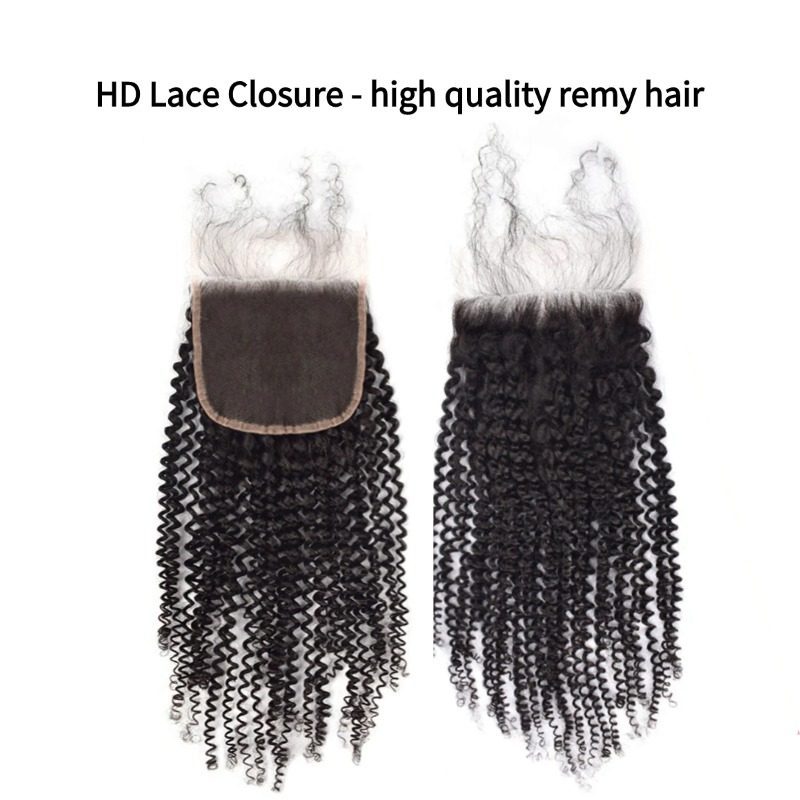 3 Human Hair Bundles With Closure - #1B Kinky Curly