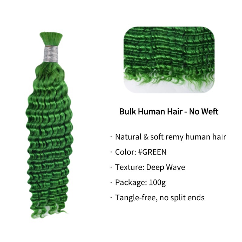 Deep Wave Bulk Human Hair - #Green Hair Extensions