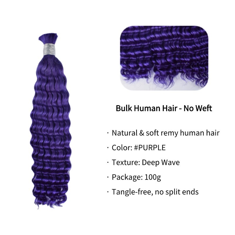 Deep Wave Bulk Human Hair - #Purple Hair Extensions