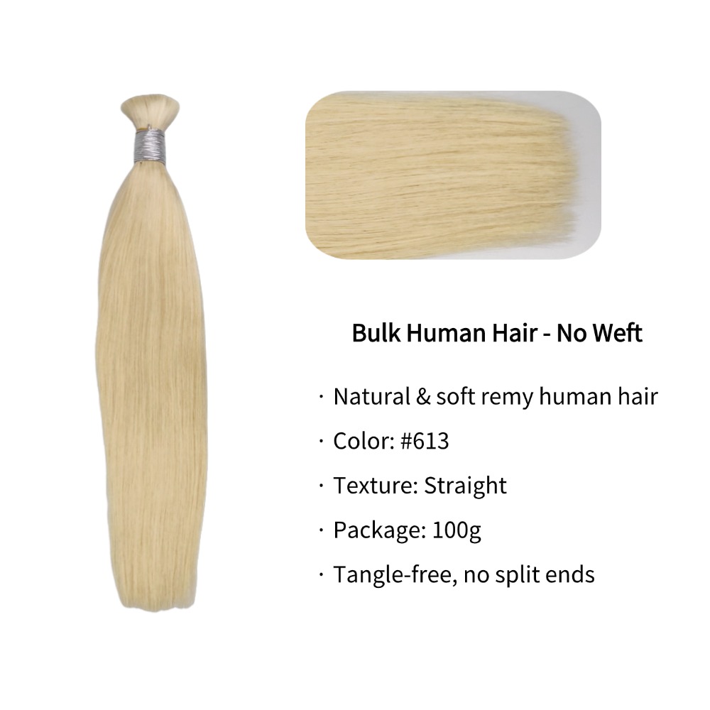 Bulk Human Hair - #613 Blonde Straight Braiding Hair