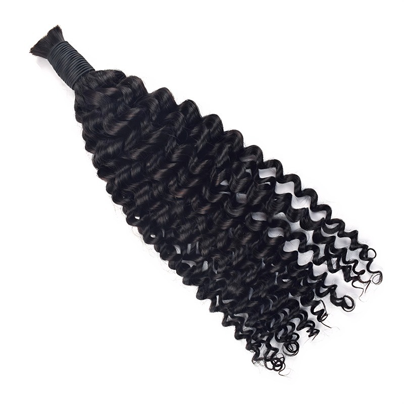 Deep Curly Bulk Human Hair - #1B Black Braiding Hair