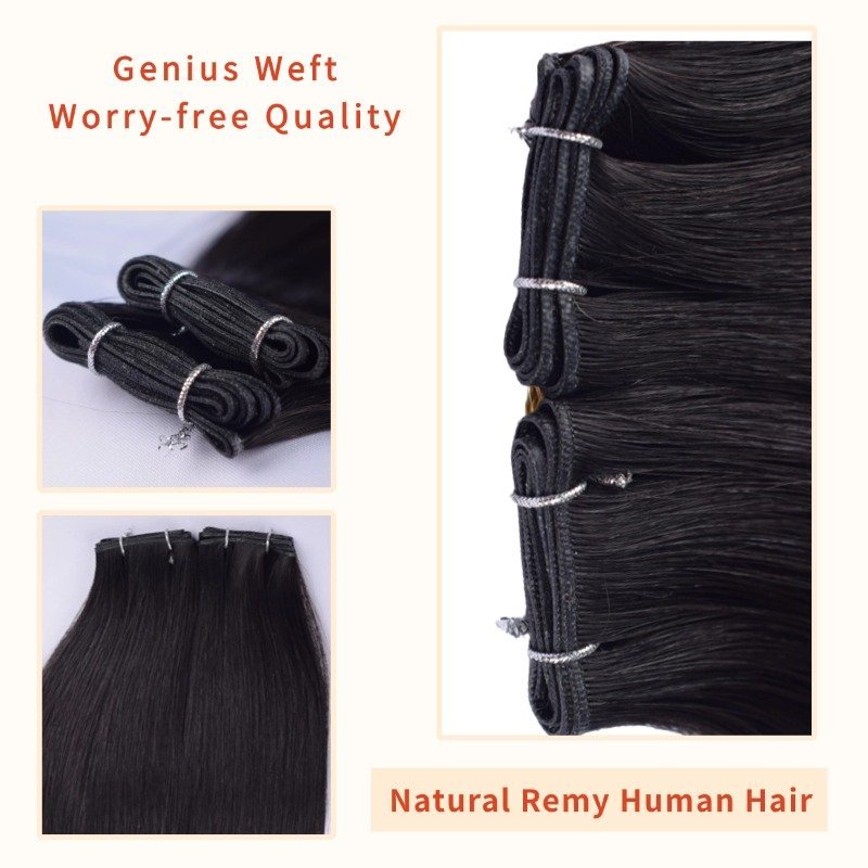 Genius Weft Hair Extensions - #1B Straight Human Hair