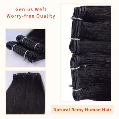 Genius Weft Hair Extensions - #1B Straight Human Hair