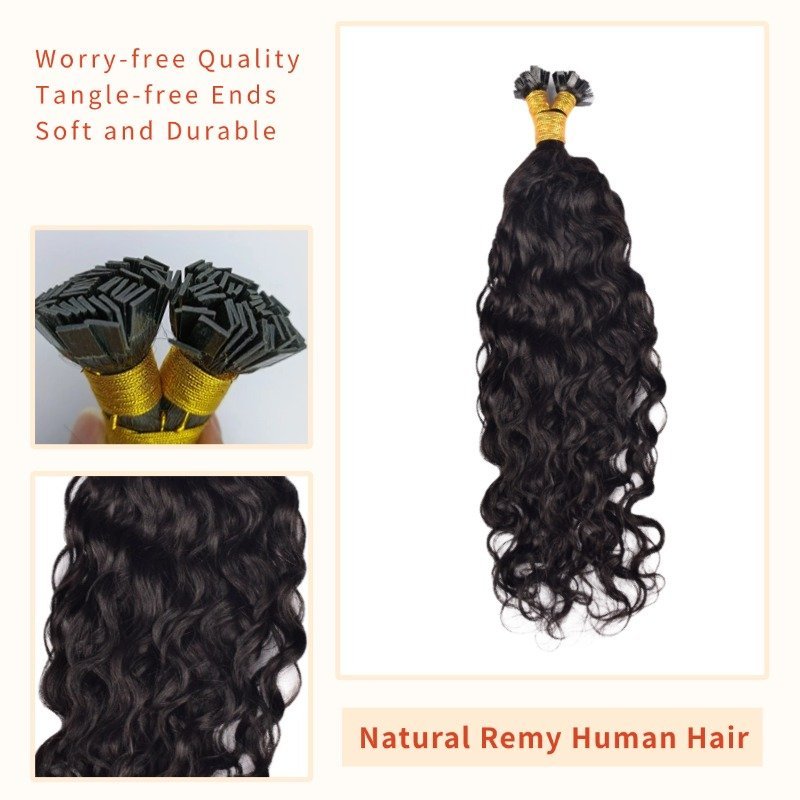 K-Tip Hair Extensions - #1B Water Wave Human Hair