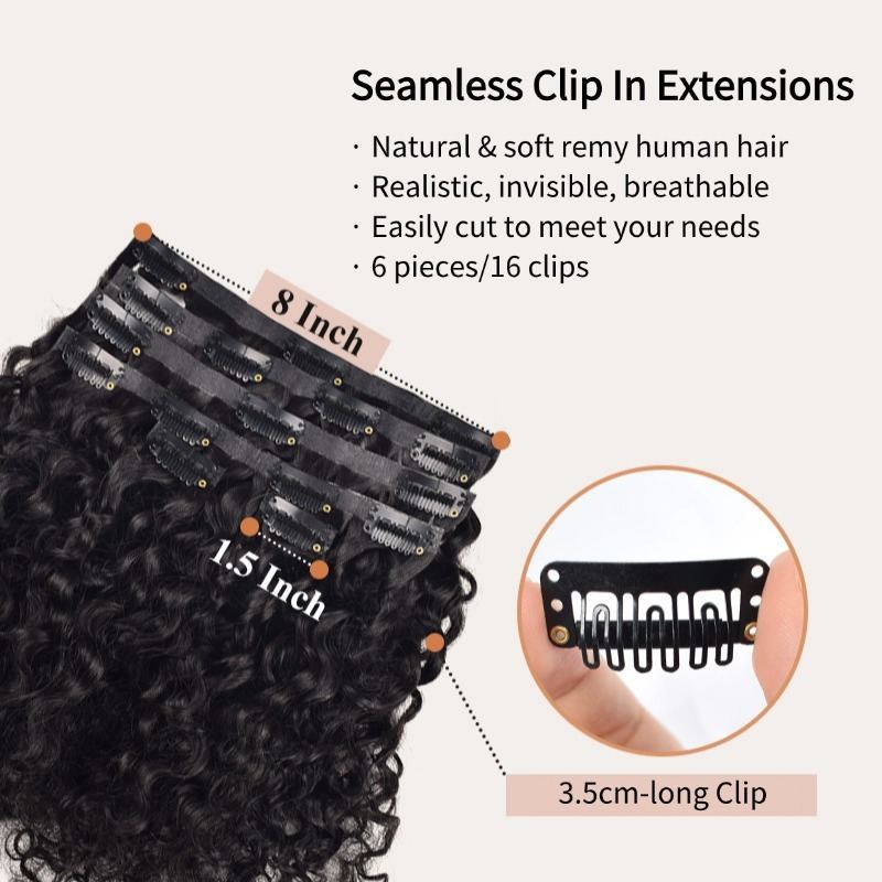 PU Clip In Hair Extensions - #1B Burmese Curly Human Hair