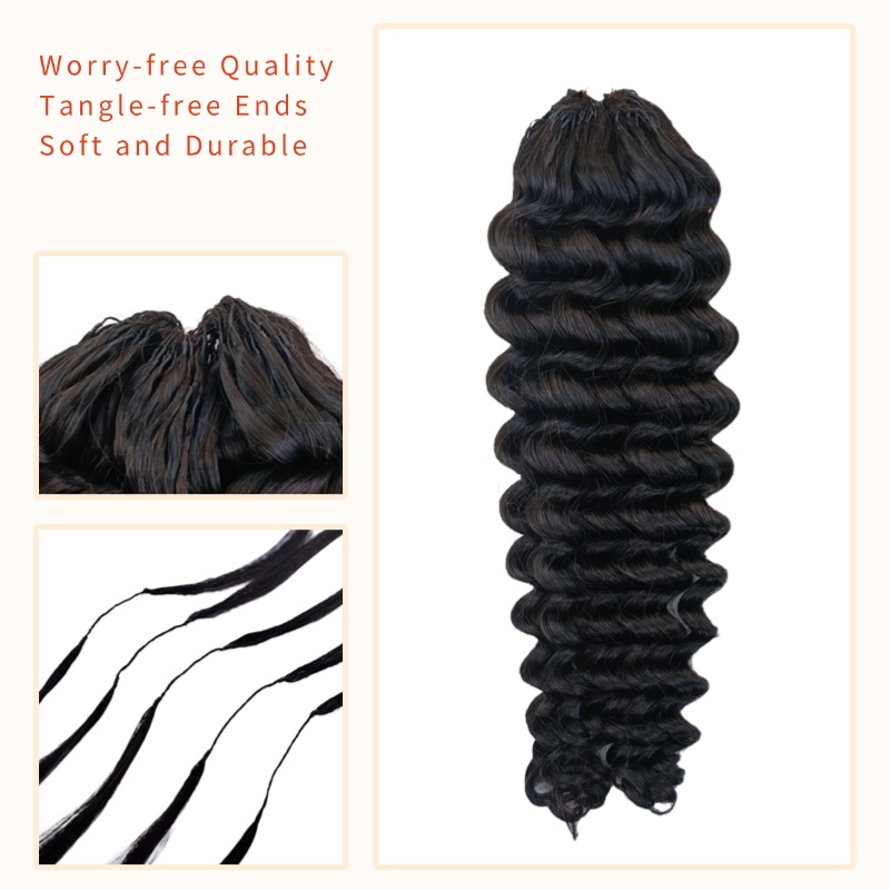 Crochet Hair Extensions - #1B Deep Wave Human Hair