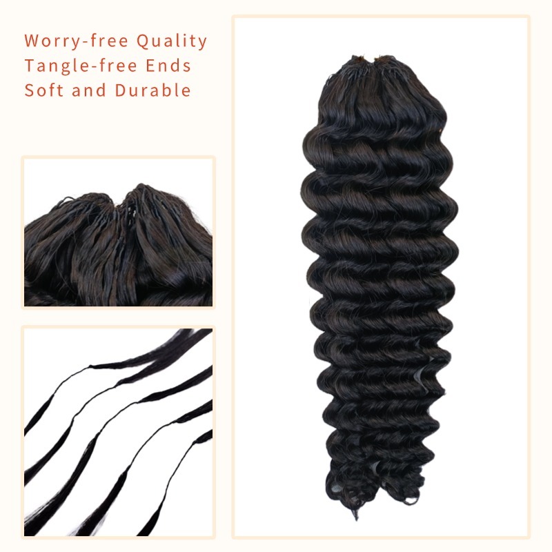 Crochet Hair Extensions - #1B Deep Wave Human Hair