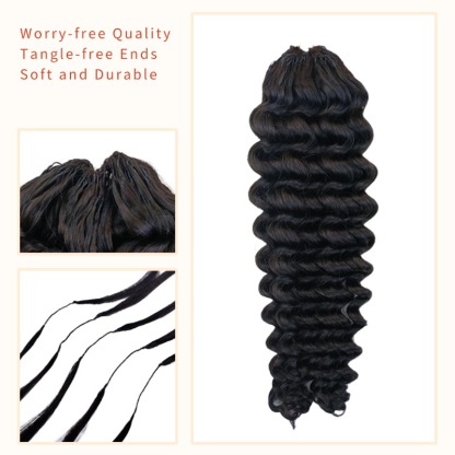 Crochet Hair Extensions - #1B Deep Wave Human Hair
