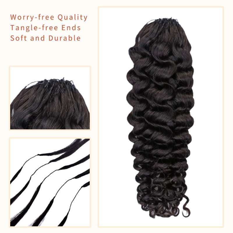 Crochet Hair Extensions - #1B Deep Curly Human Hair