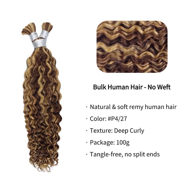 Deep Curly Bulk Human Hair - #P4/27 Braiding Hair