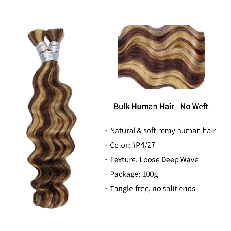 Loose Deep Wave Bulk Human Hair - #P4/27 Braiding Hair