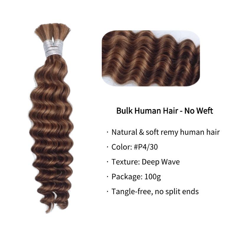 Bulk Human Hair - #4/30 Deep Wave Braiding Hair