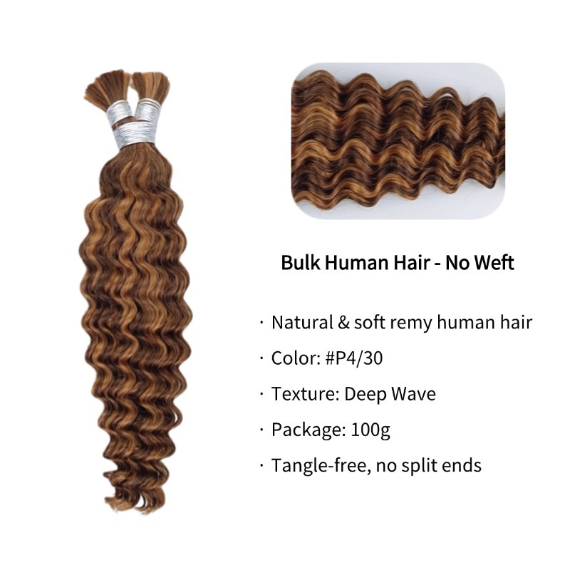 Deep Wave Bulk Human Hair - #P4/30 Braiding Hair