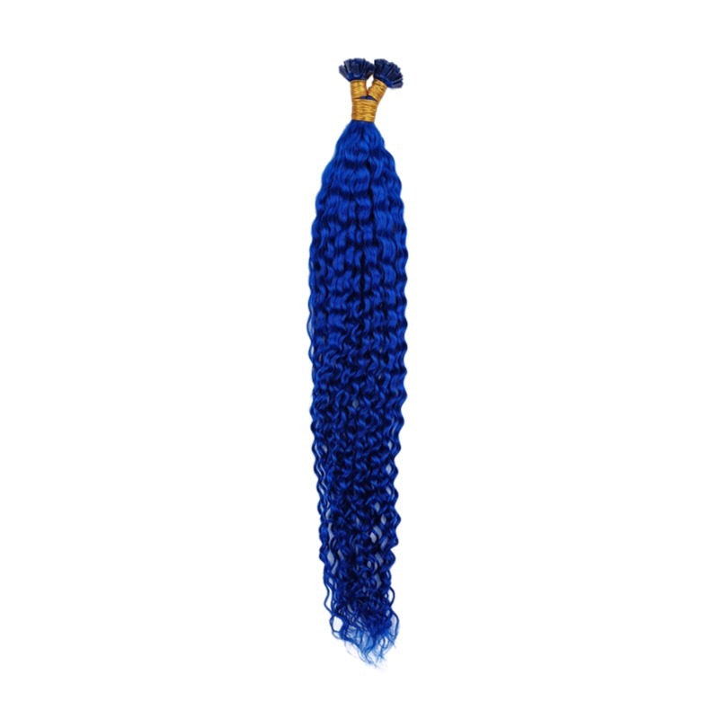 K-Tip Hair Extensions - #Blue Jerry Curly Human Hair