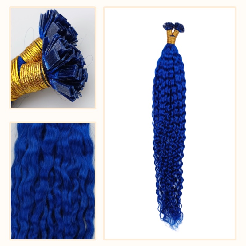 K-Tip Hair Extensions - #Blue Jerry Curly Human Hair