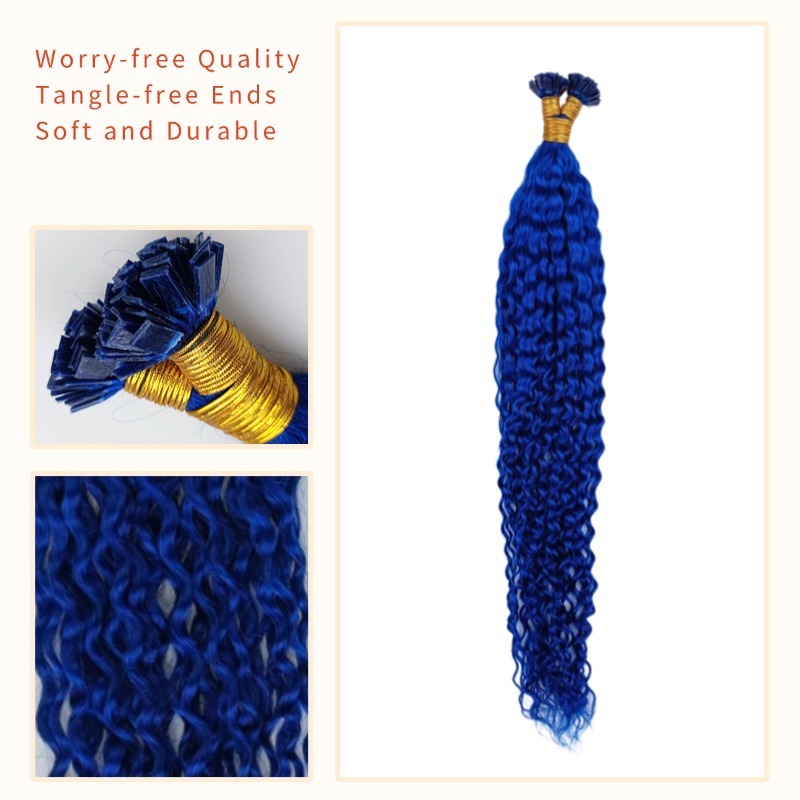 K-Tip Hair Extensions - #Blue Jerry Curly Human Hair