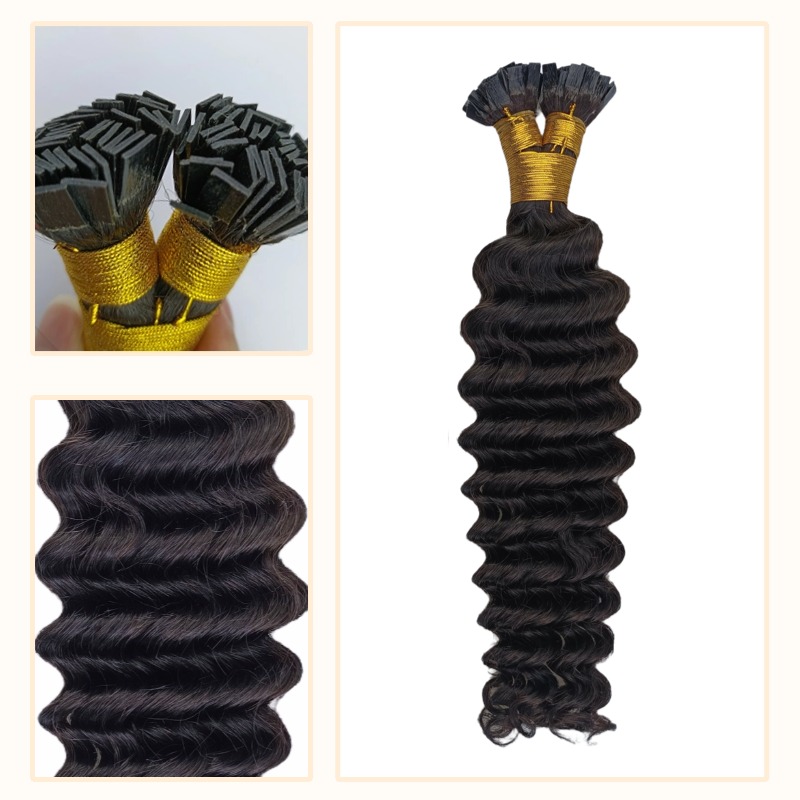 K-Tip Hair Extensions - #1B Deep Wave Human Hair