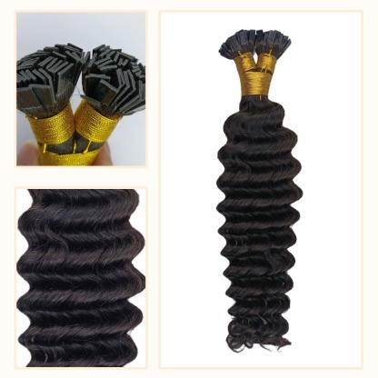 K-Tip Hair Extensions - #1B Deep Wave Human Hair