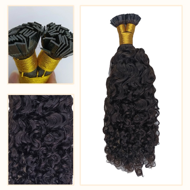 K-Tip Hair Extensions - #1B Burmese Curly Human Hair